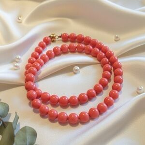 Coral Mother of Pearl Beaded Wire Double Wrap Bracelet